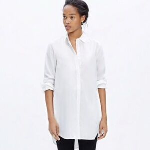Madewell Button Down Tunic Shirt With Pockets White Medium Minimal Chic Classic
